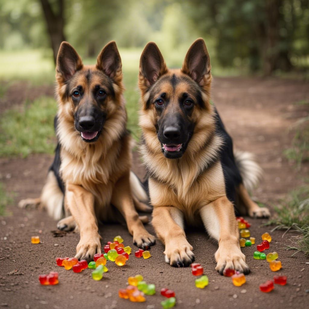 German Shepherds Playing with Gummy Bears
