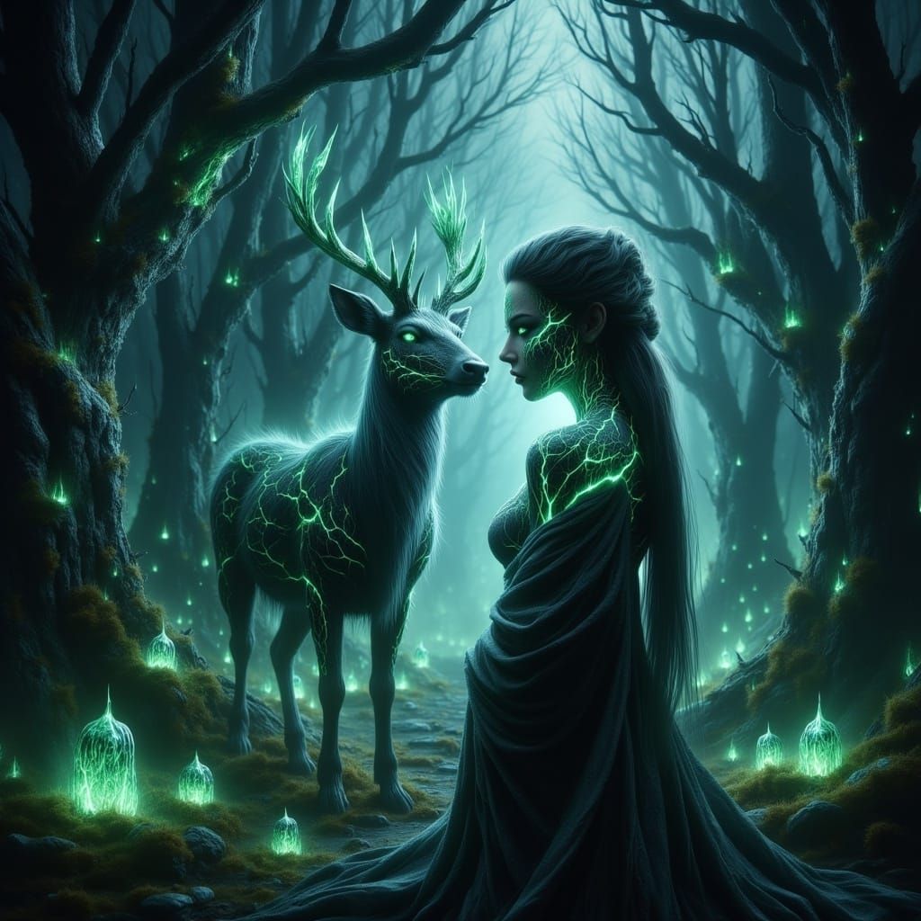 Enchanted Elf in Bioluminescent Forest