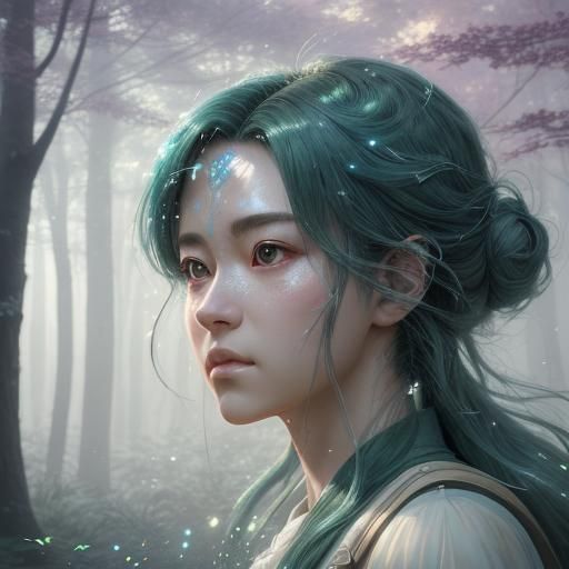 Magical Girl Transformation in Misty Forest: Anime 3D Art