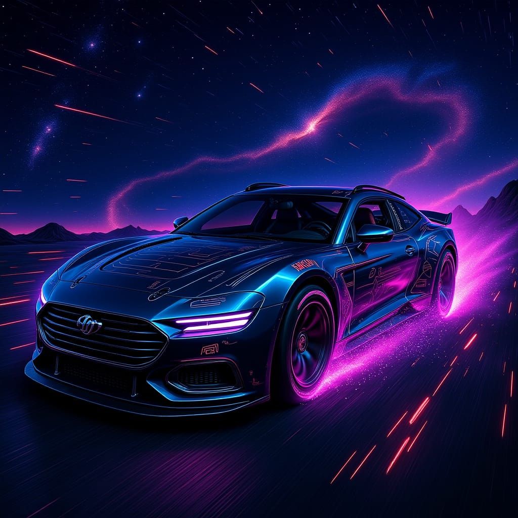 Futuristic NASCAR Stock Car Races Through Galaxy