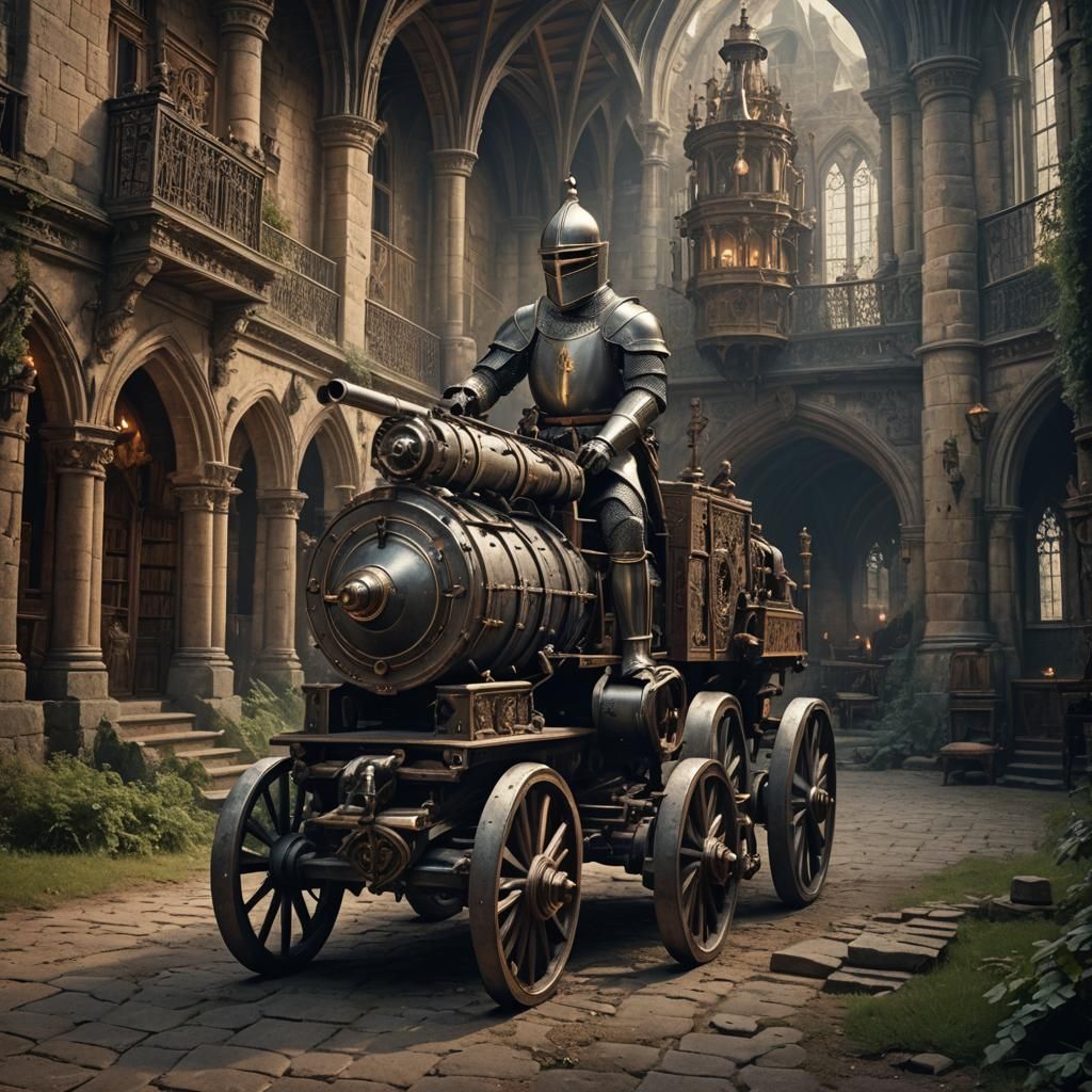 Knight with Cannon in Victorian Castle: Digital Matte Painti...