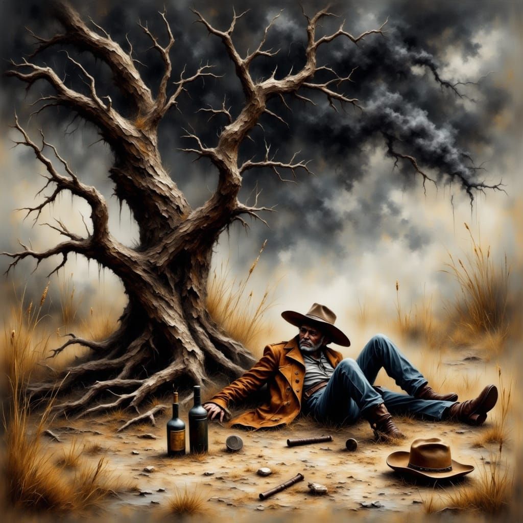 Gritty Cowboy's Last Stand in a Stormy Texas Night