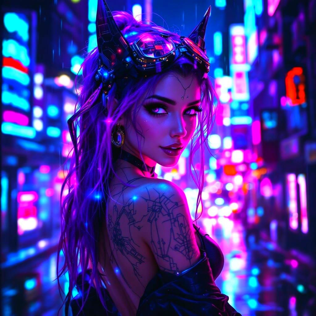Cyberpunk Pixie Thrives in Neon Metropolis
