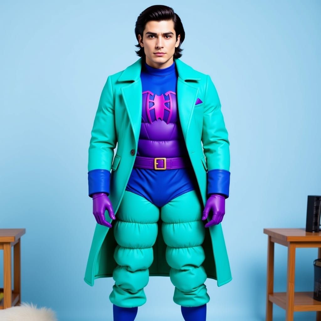 Superhero in Turquoise Trench Coat