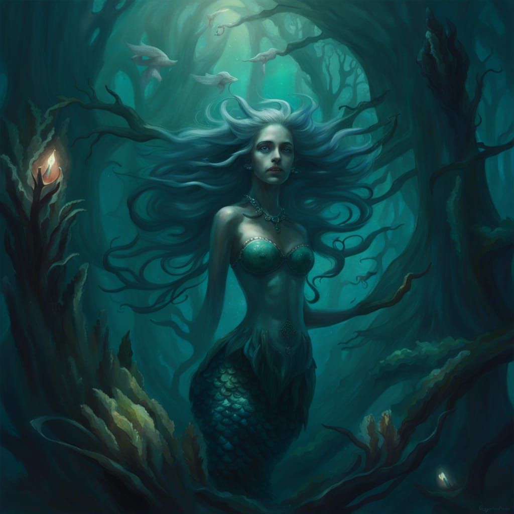 Ethereal Deep Sea Forest Mermaid in Fantasy Style