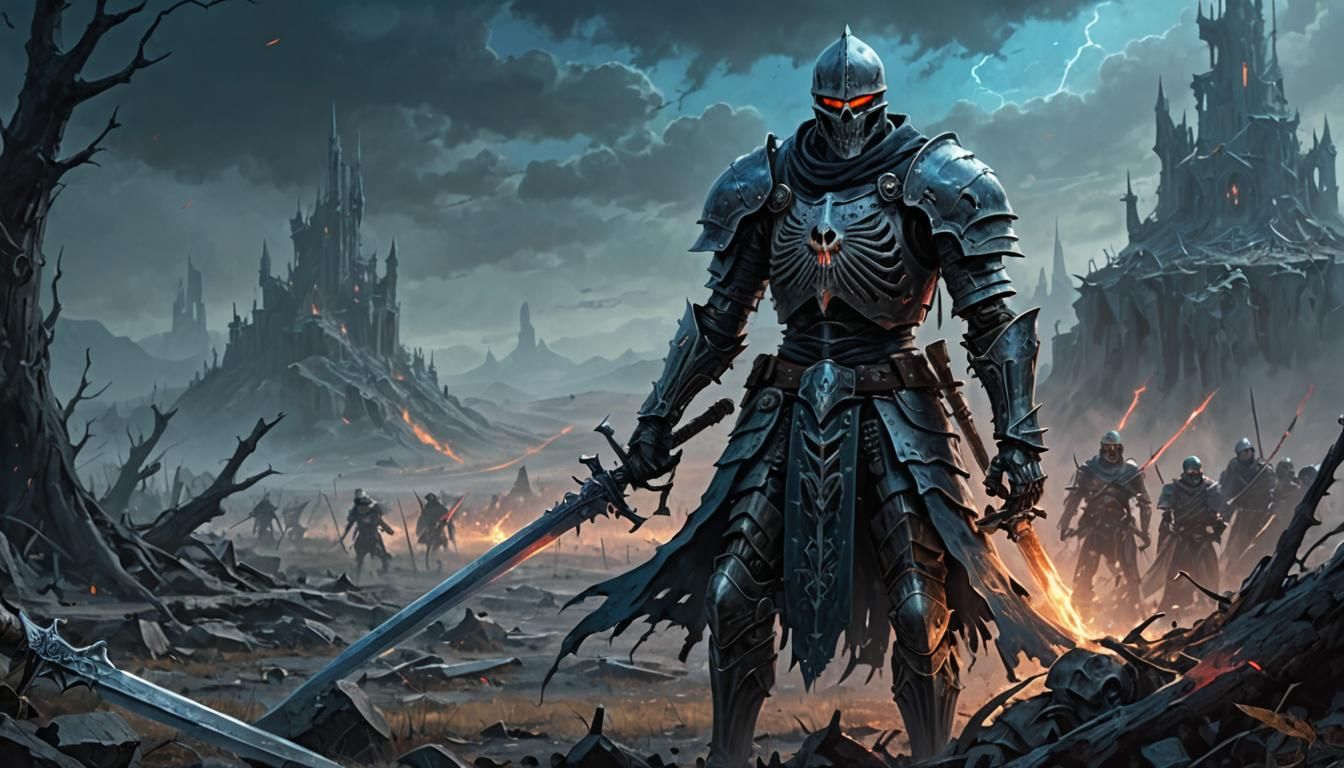 Skeletal Knight in Desolate Battlefield: Dark Fantasy Art