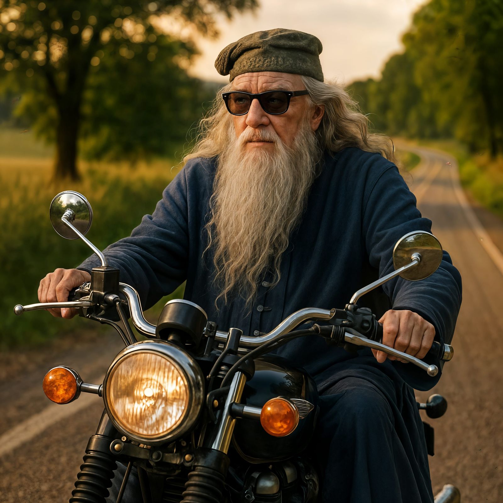 CGI Albus Dumbledore on Motorcycle Adventure