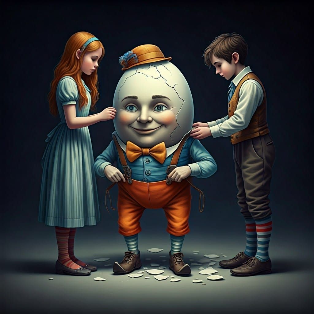 Jack and Jill Mend Humpty Dumpty: Digital Art