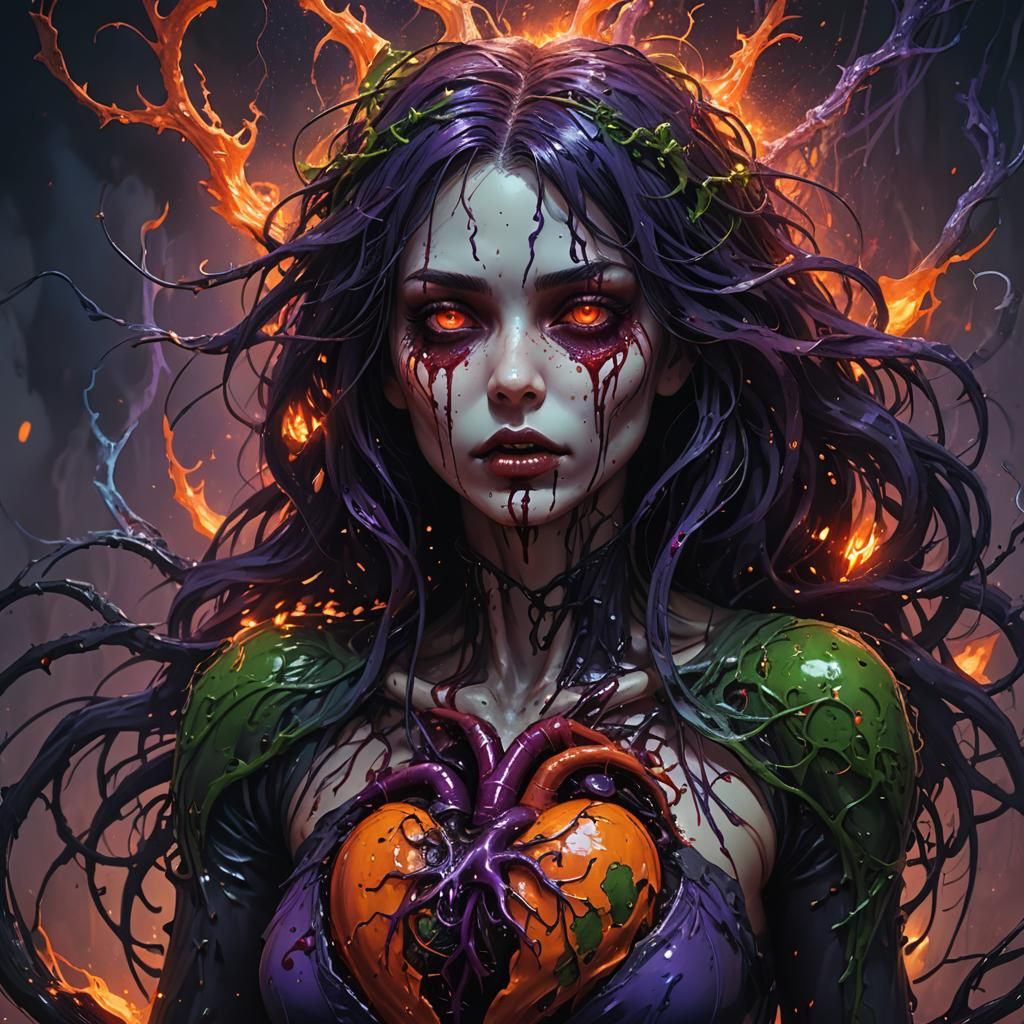 Dark Fantasy Horror Girl Heart Escape, Digital Art