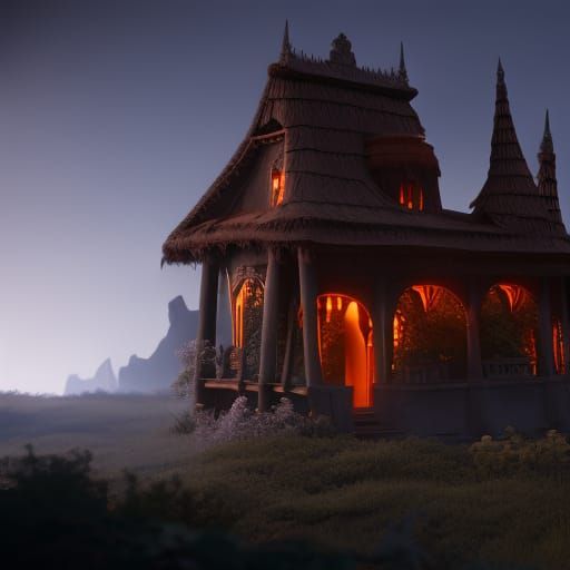 Fantastical Halloween Villa: Detailed Matte Painting
