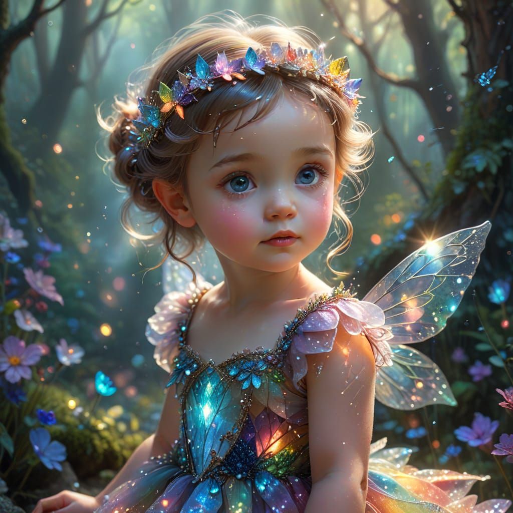 Beautiful Infant Fairy in Opal Crystal Dress
