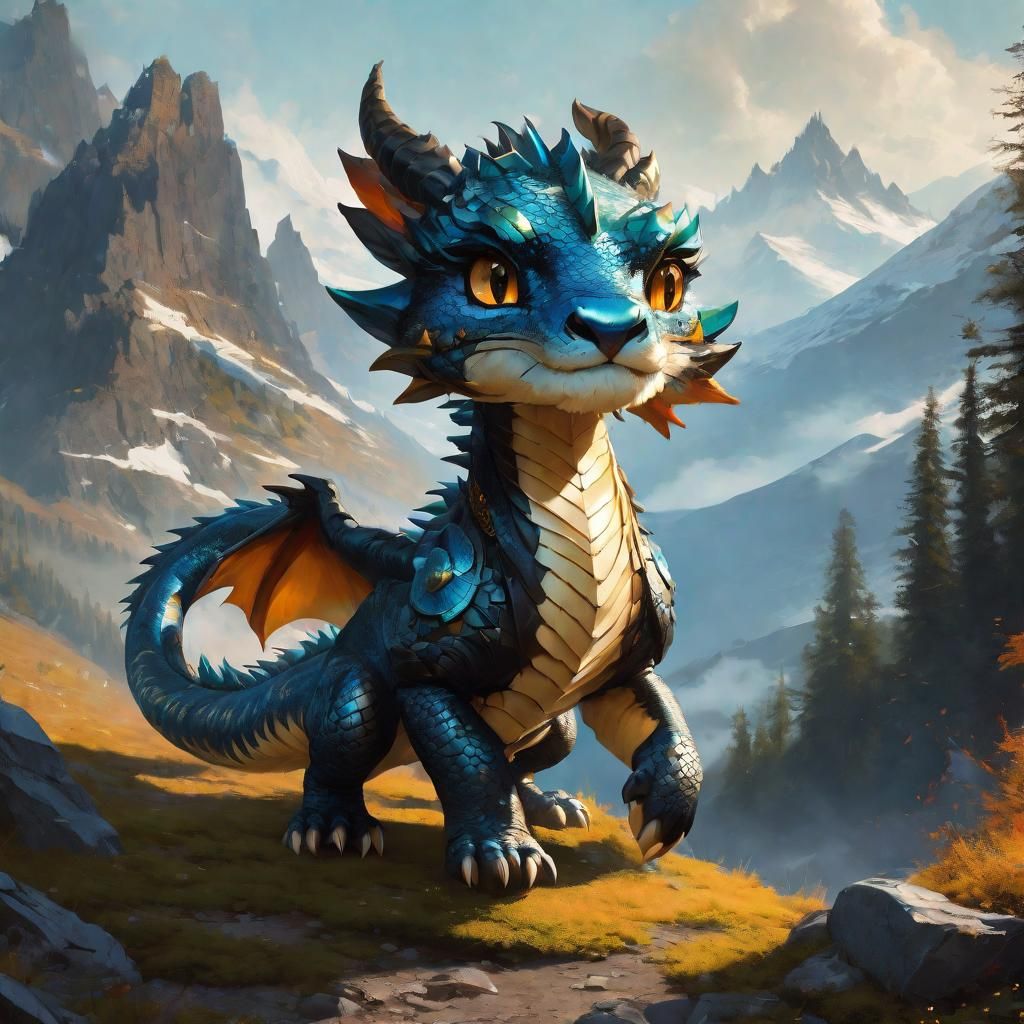 Chibi Dragon as Tiger in Mountains