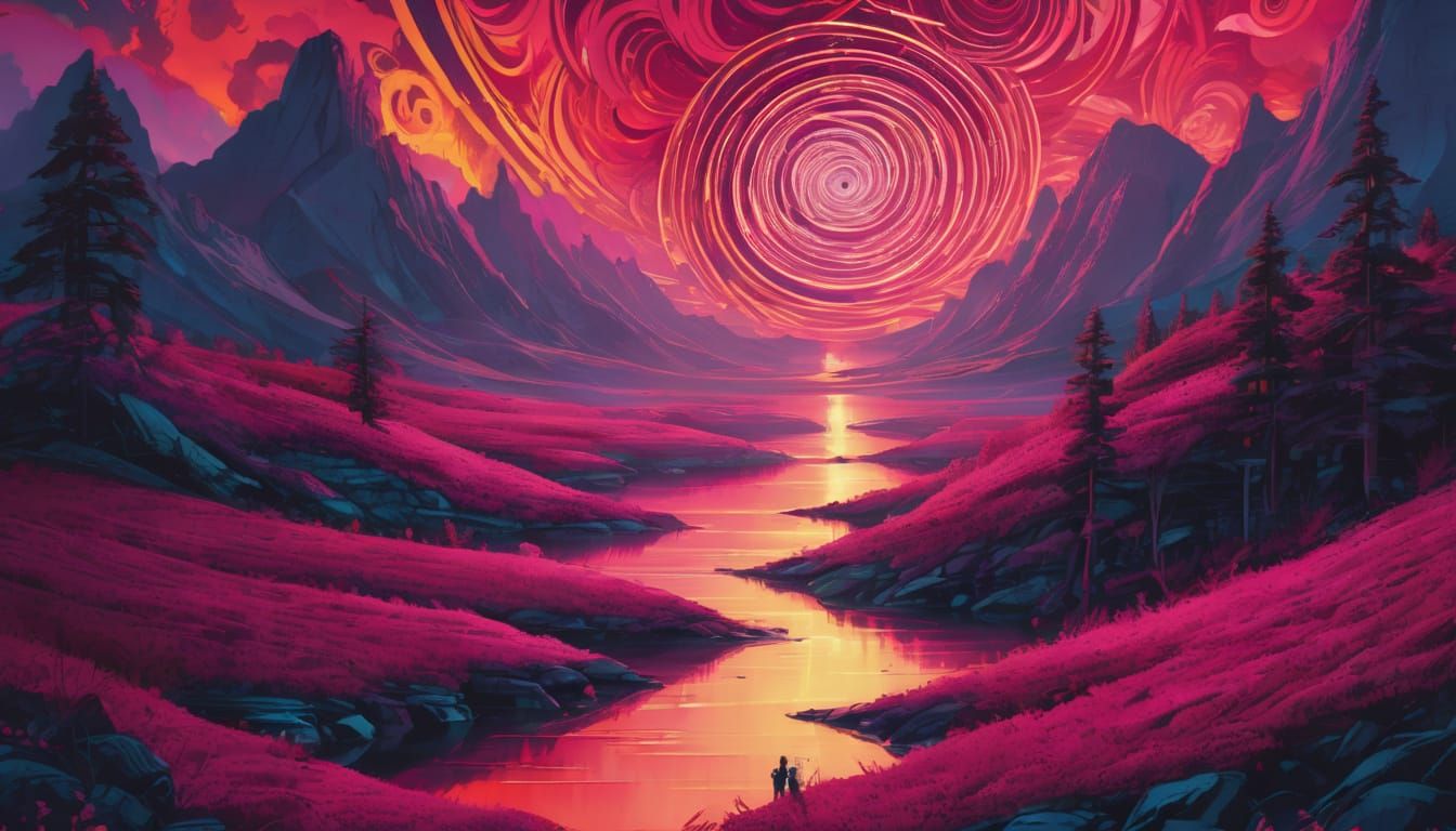 Psychedelic Spiral Sky Over Red Lake