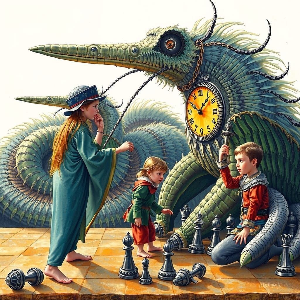 Medieval Children's Chess Game in Gouache Style