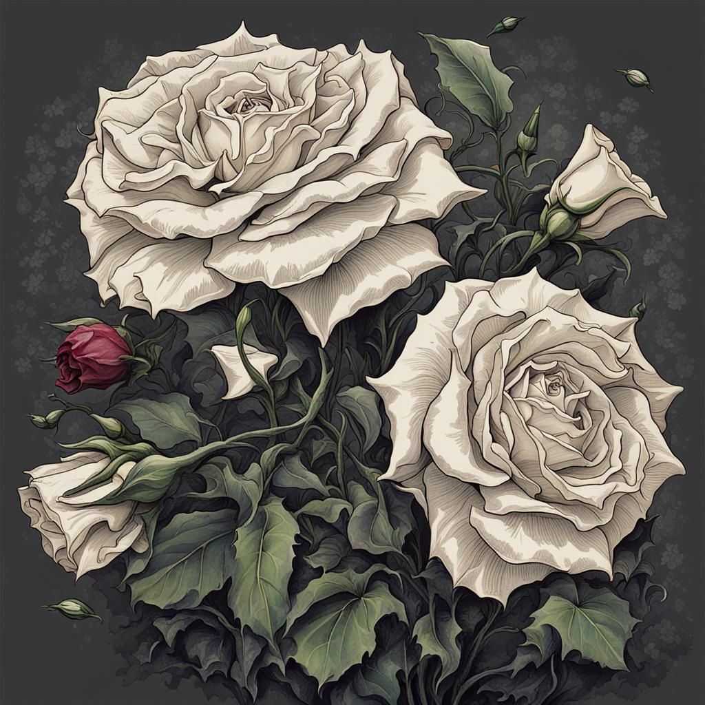 Gothic Roses and Datura in Dark Surrealism