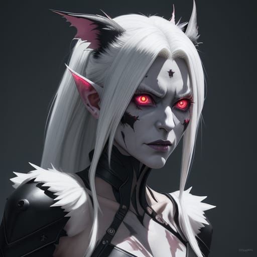 Dark Anime Goddess with Blood-Tipped Hair and Cataracted Eye...