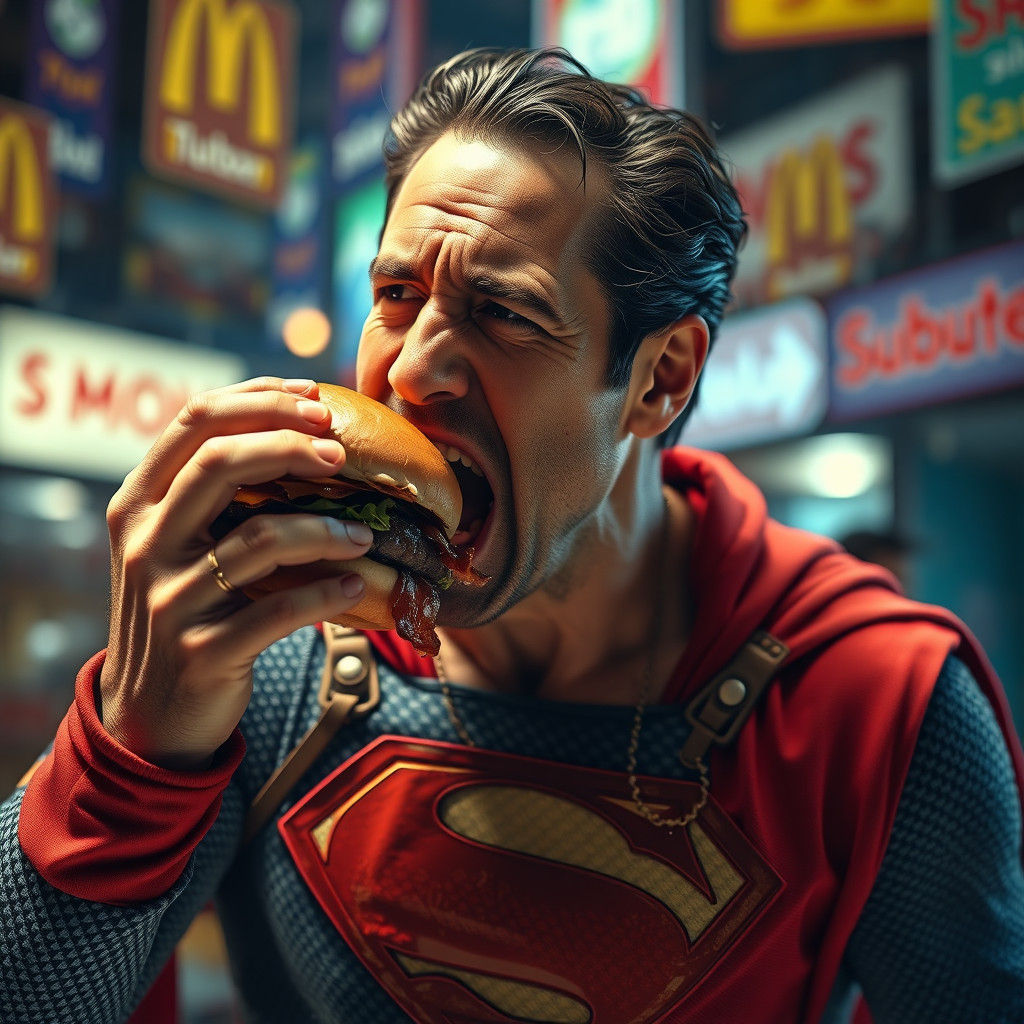 Nicolas Cage as Superman Struggles With Hamburger