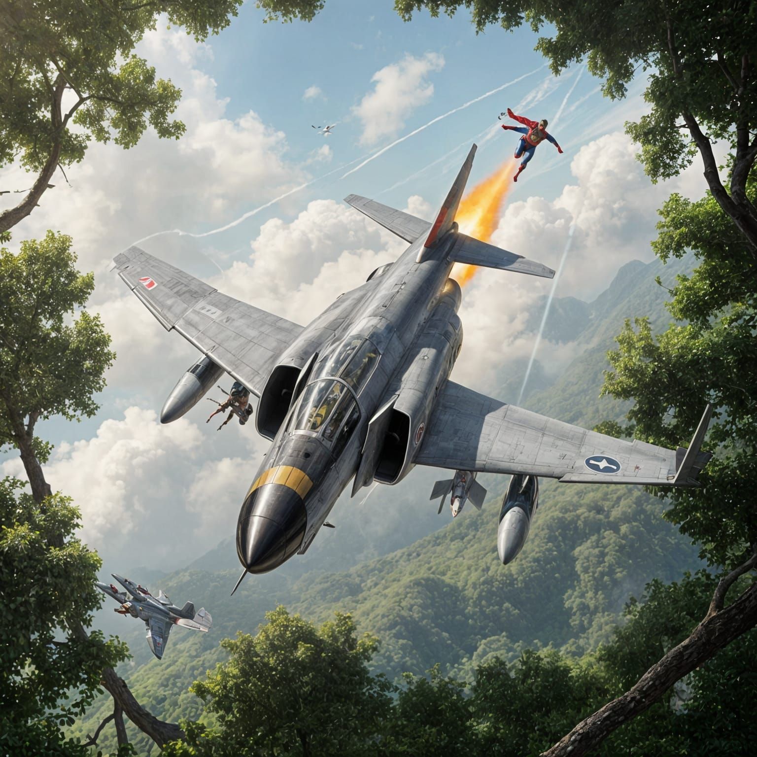 F-4 Phantom in High-Speed Chase with Superman