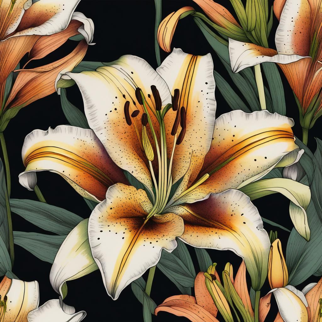 Intricate Ink Sketch of a Lily Flower