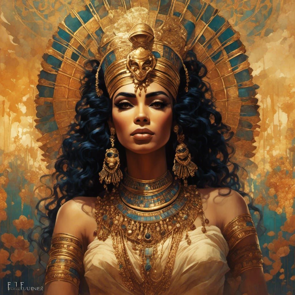 Egyptian Queen Cleopatra Portrait with Golden Details