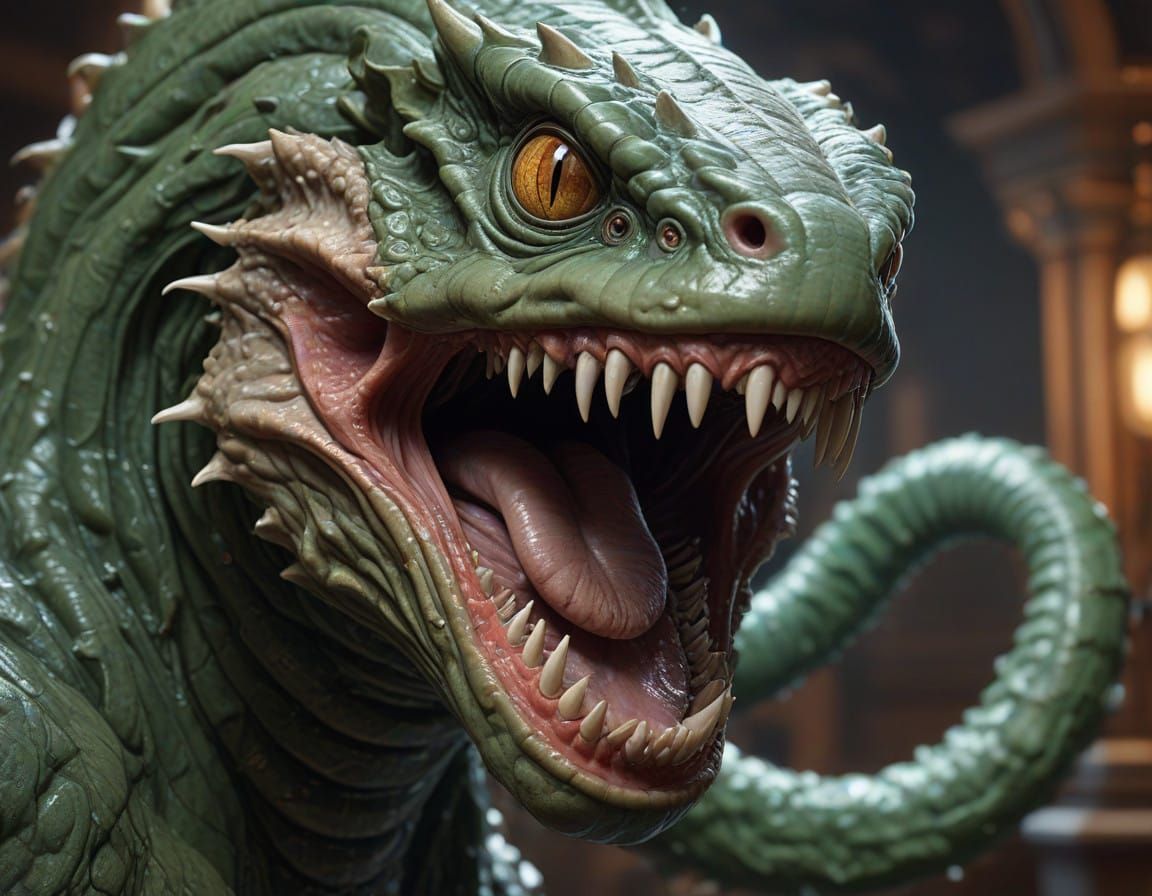 Gigantic Serpentine Worm in a Dark Fantasy Fight Arena