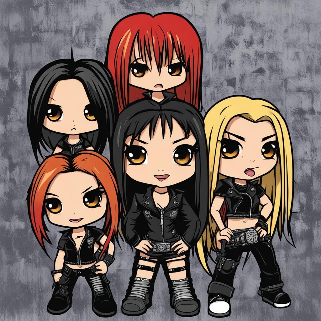 Chibi Female Rock Band in Y2K Style