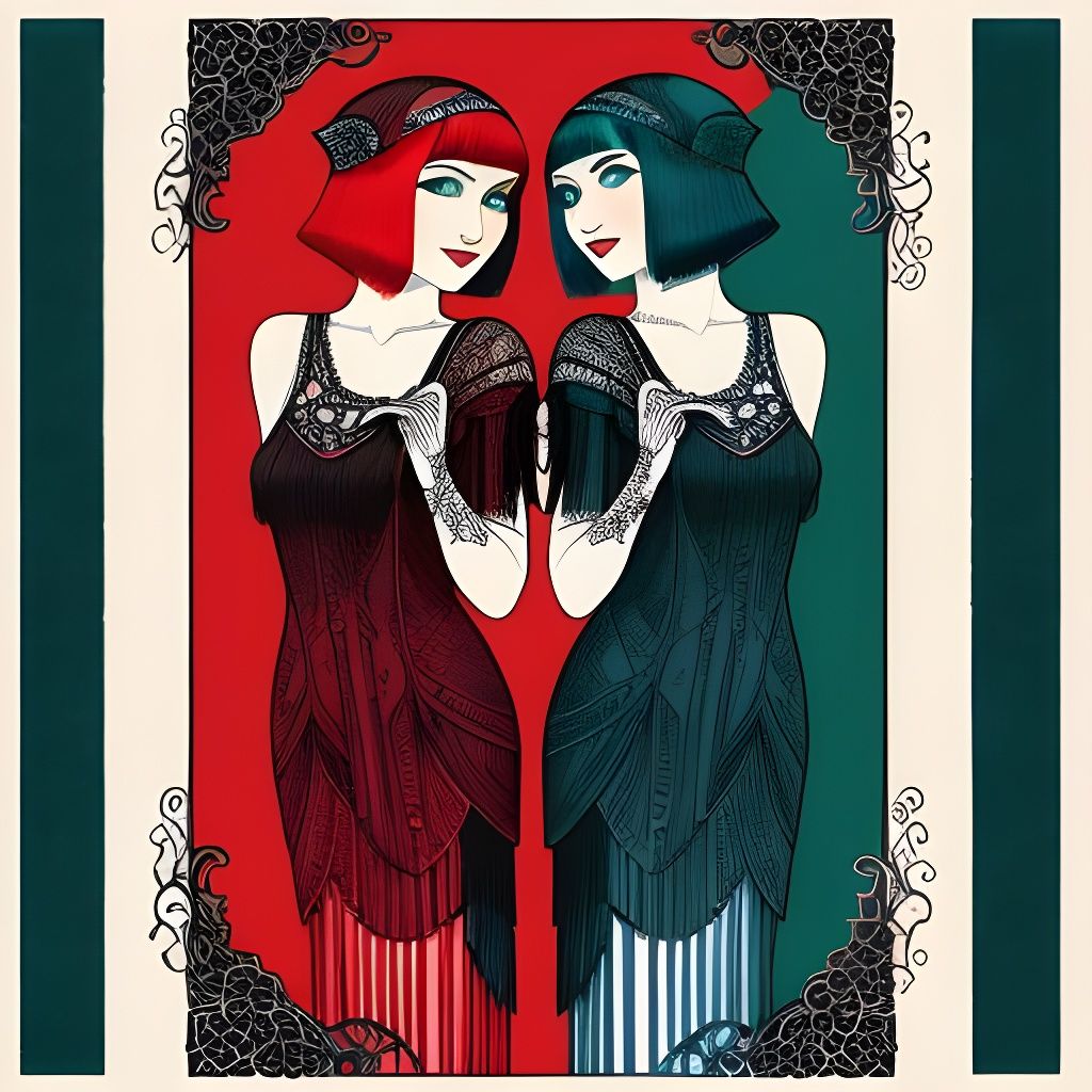 Flapper Girls in 1920s Ink Screen Print Style