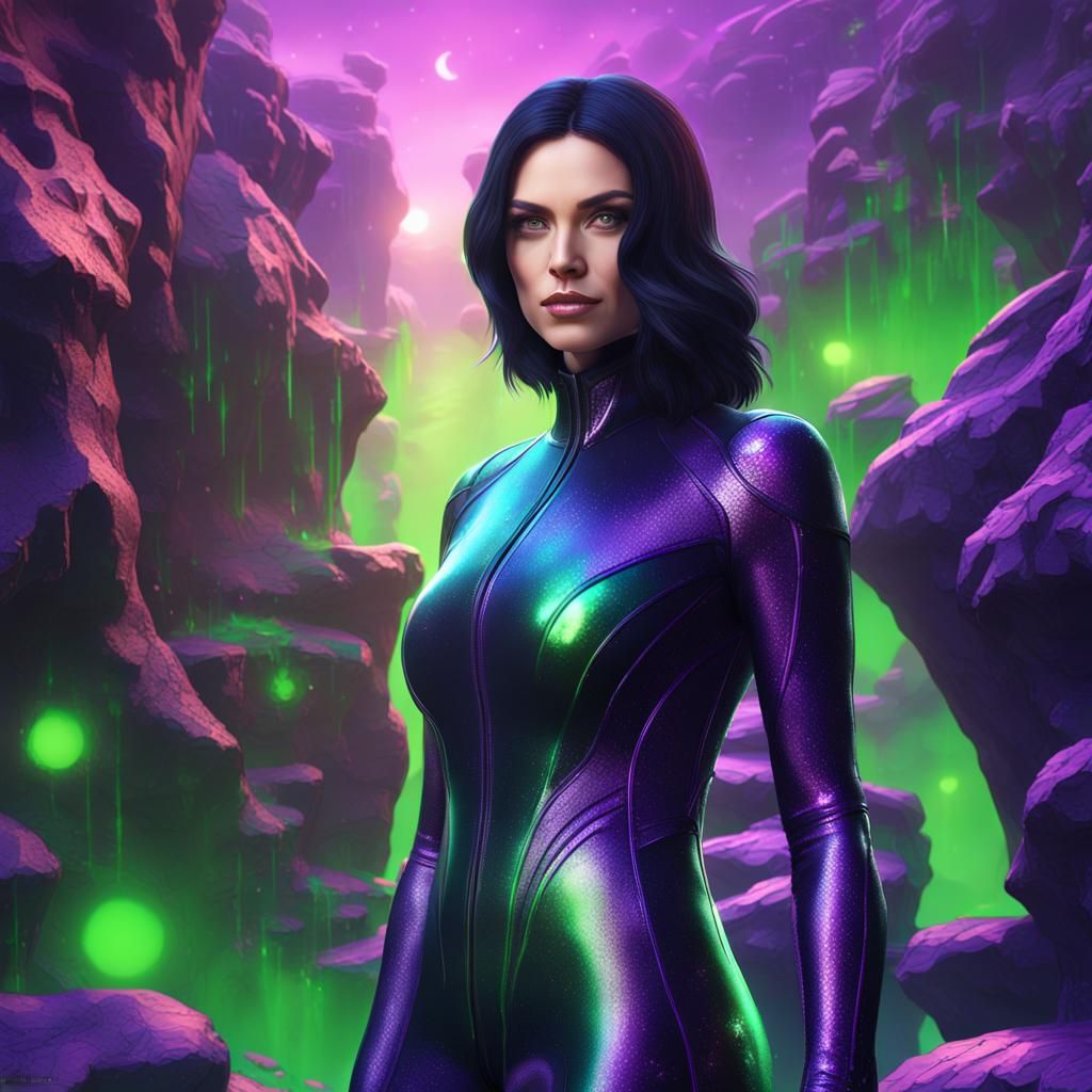 Confident Woman in Catsuit: Sci-Fi Concept Art