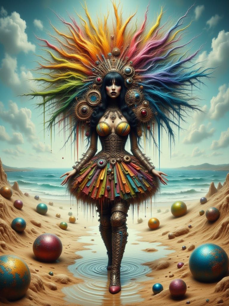 Surreal Beach Fashion Show with Biomech Warriors