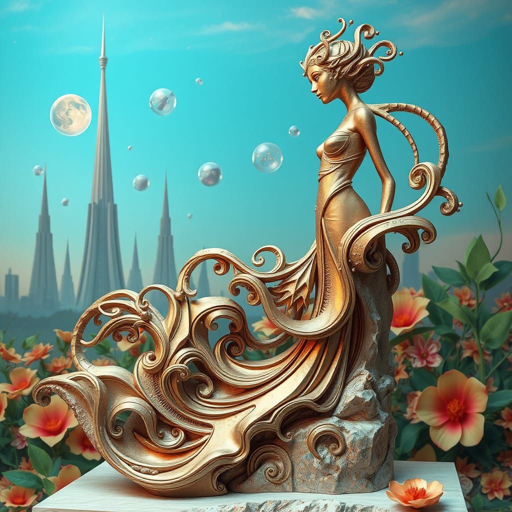 Surreal Futuristic Goddess in a Celestial Landscape