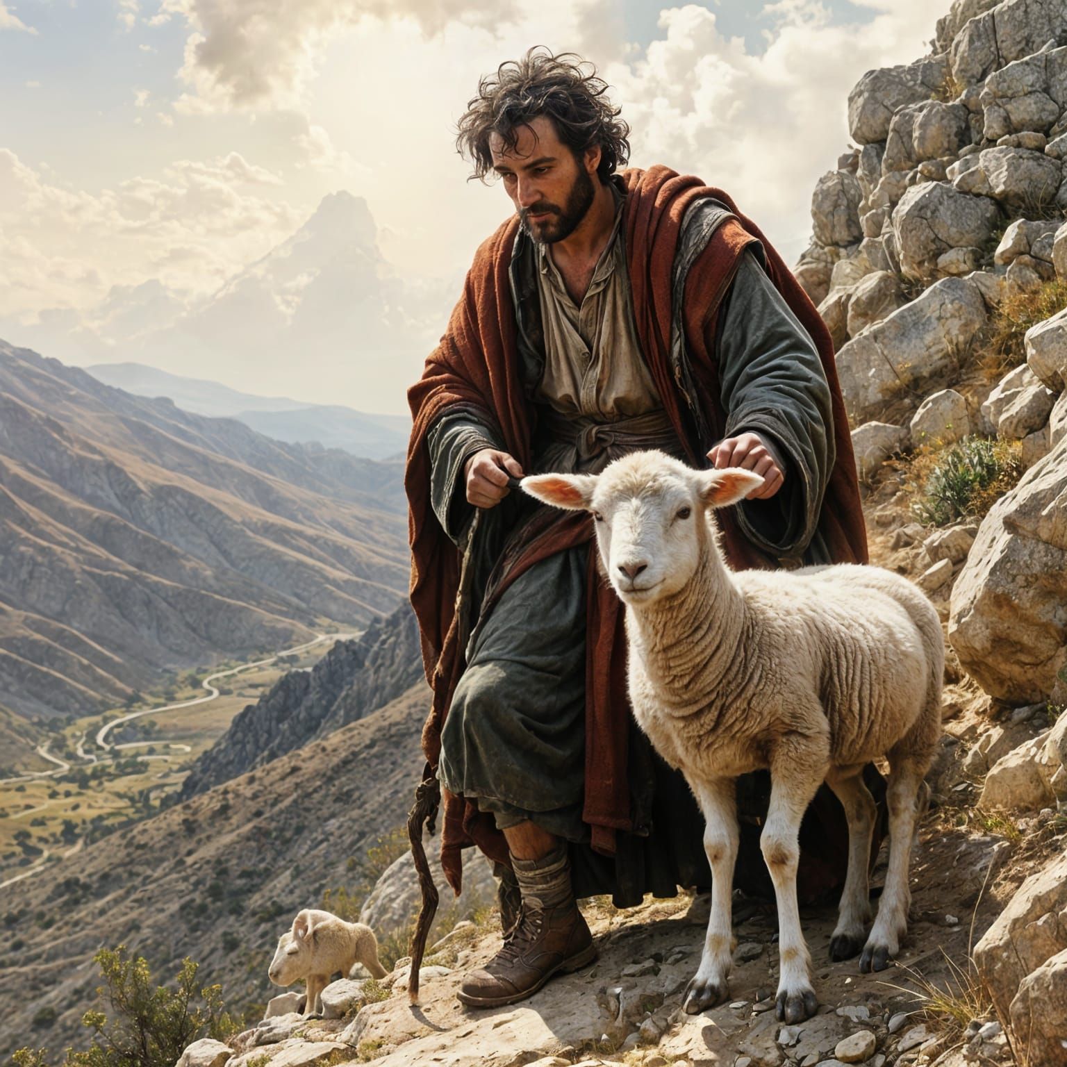 Shepherd and Lamb in Ancient Israel Style