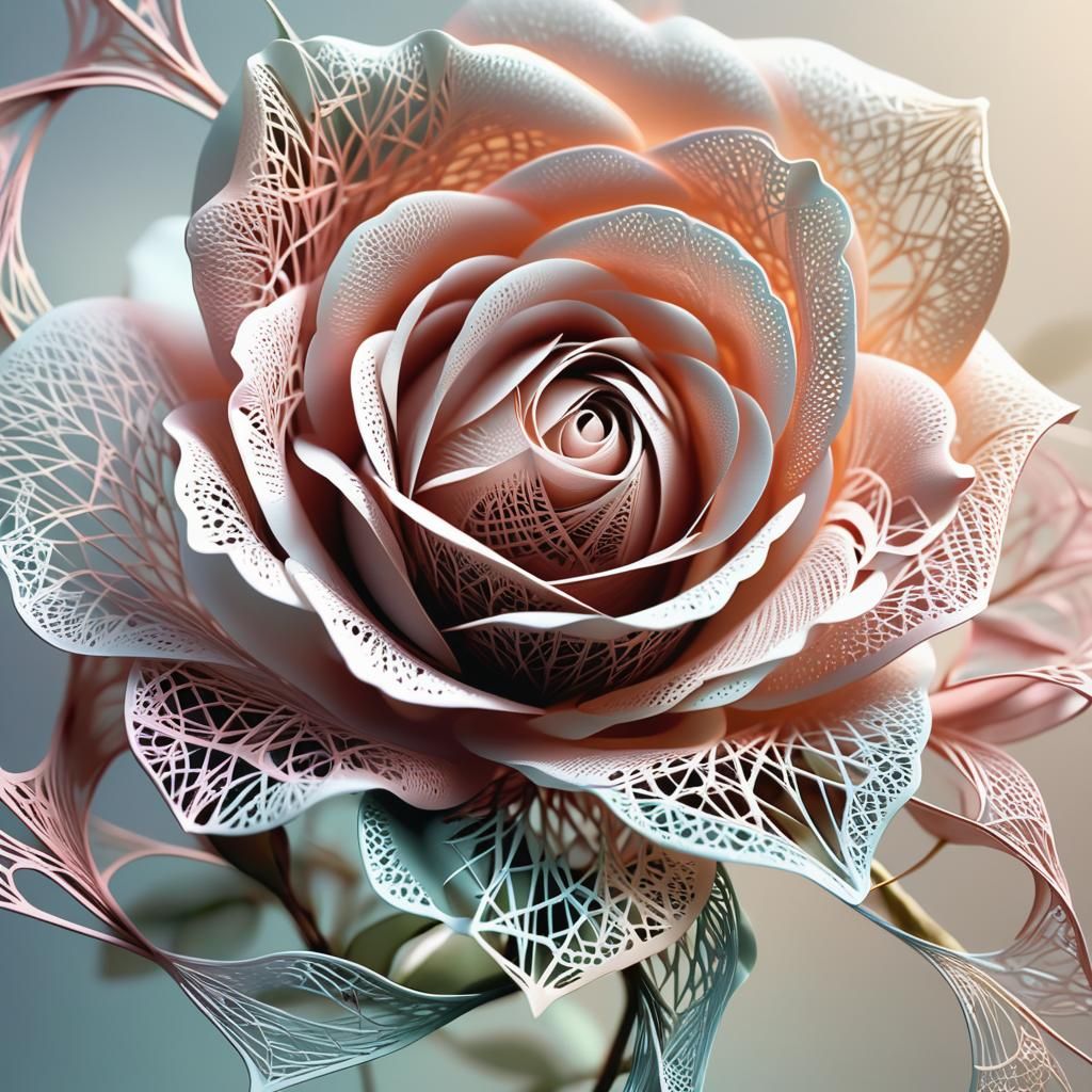 Delicate Rose Bloom in Computational String Art