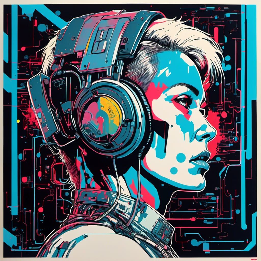 Cyborg in Glitching Cyberspace: Cyberpunk Portrait