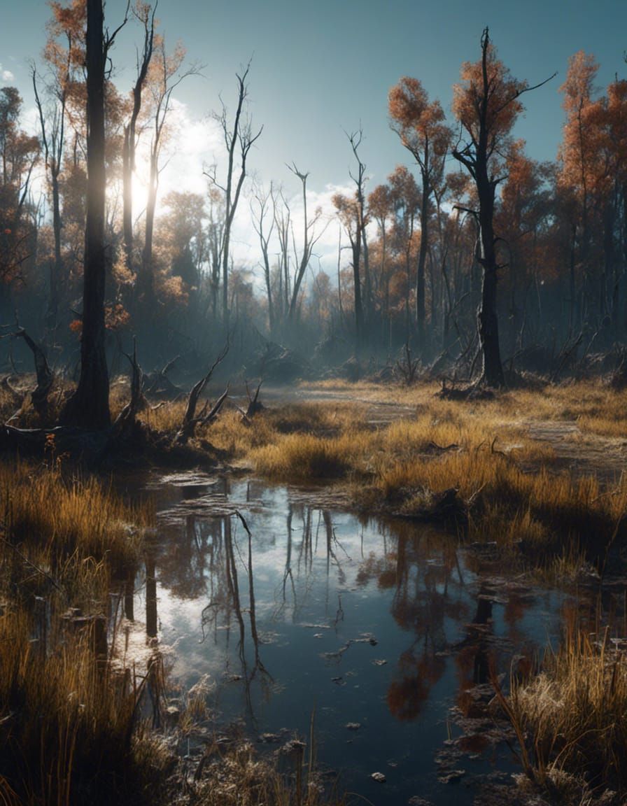 Detailed Black and White Marsh Landscape in 8K