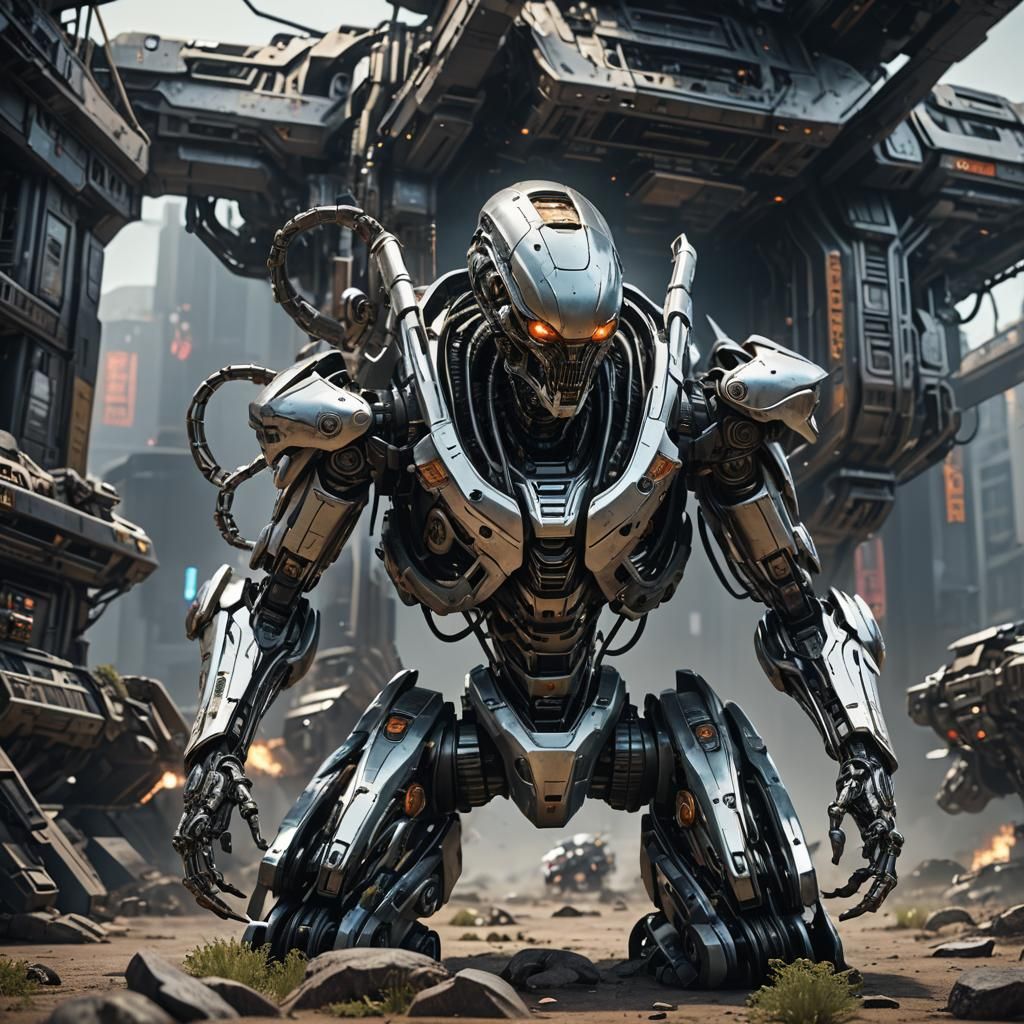 Futuristic Alien Robot Dominates World in Sci-Fi Style