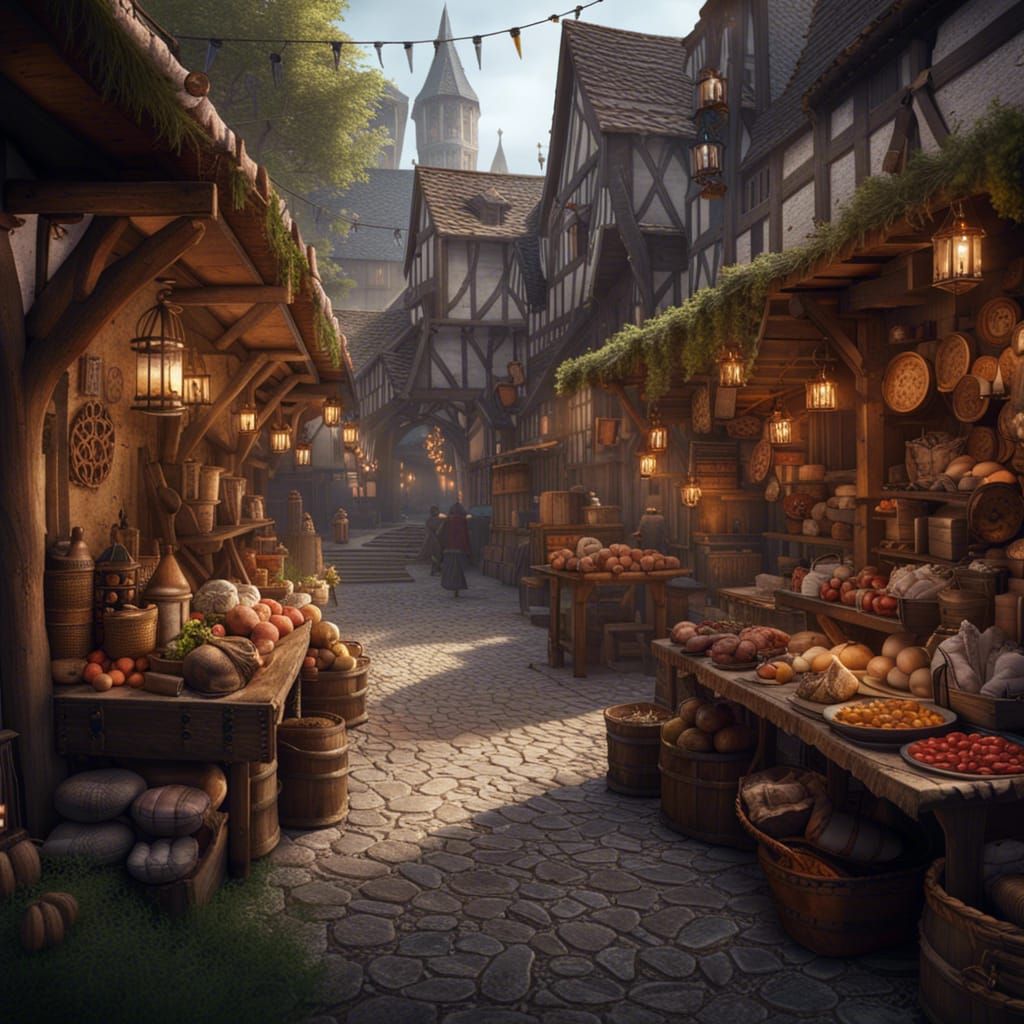 Detailed Medieval Market in Fantasy Style