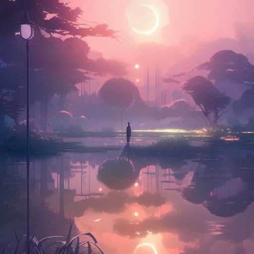 Twilight Lagoon Village in Art Nouveau Style