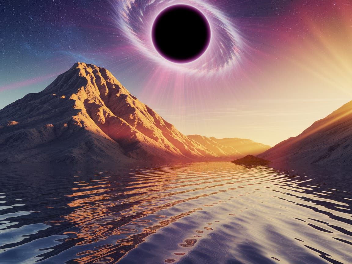 Stunning 3D Render of a Glowing Mountain Range at Sunset