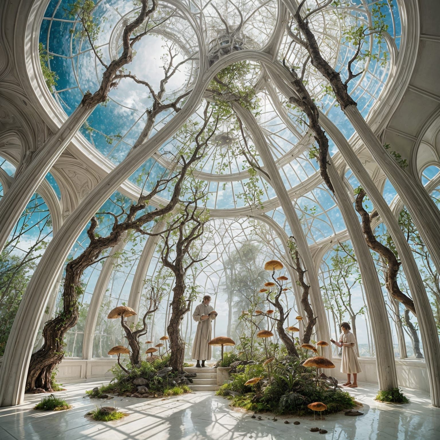 Miniature Ecosystem Under Glass Dome in White Room