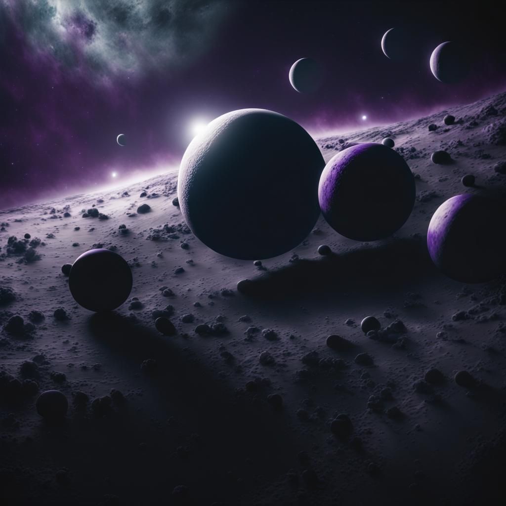 Eerie Grey Galactic Moons in Dark Sci-Fi