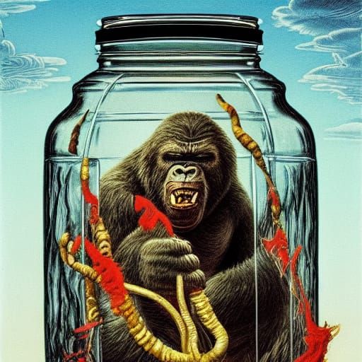 King Kong's Pickle Jar Predicament: Imaginative Art
