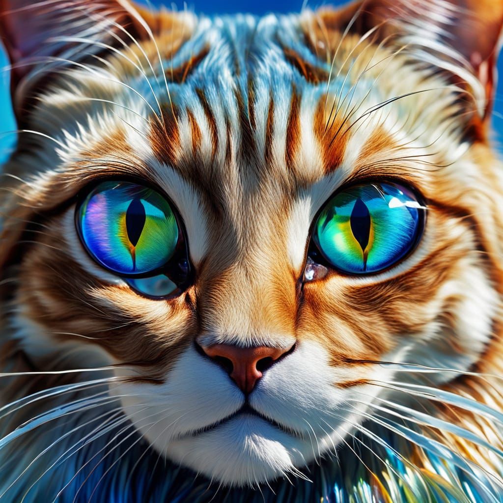 Murano Glass Cat Close-up: Iridescent Glass Art