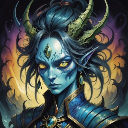 Whimsical Creatures in Surreal Landscape, Vibrant Oil Painti...