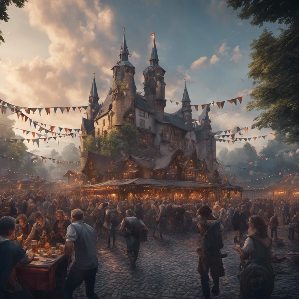 German Beer Festival: Detailed Fantasy Concept Art