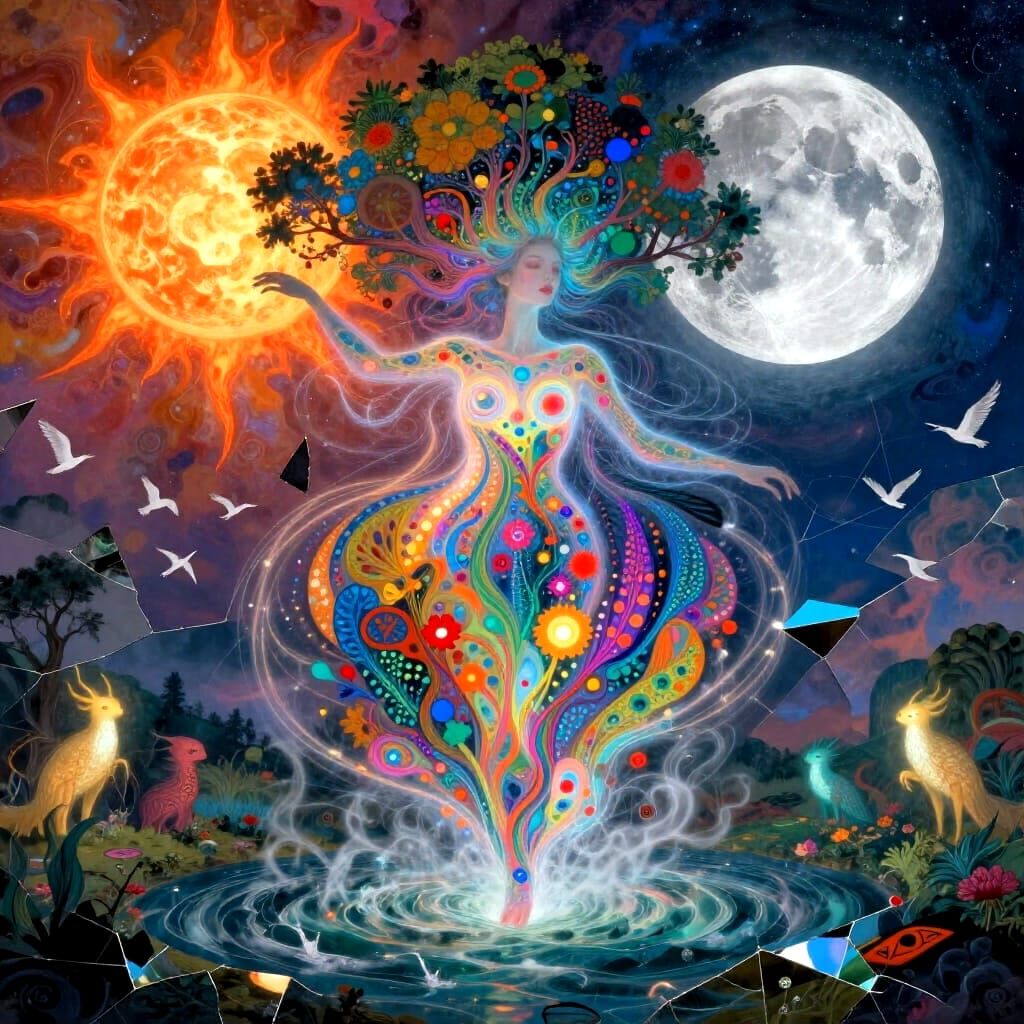 Ethereal Spirit Dancing with Mystical Creatures and Plant Ki...