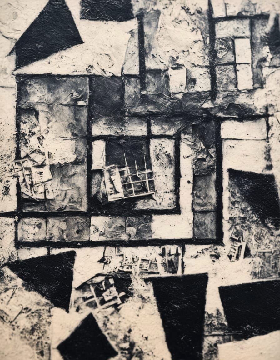 Dramatic Abstract House Etching in Expressionist Style