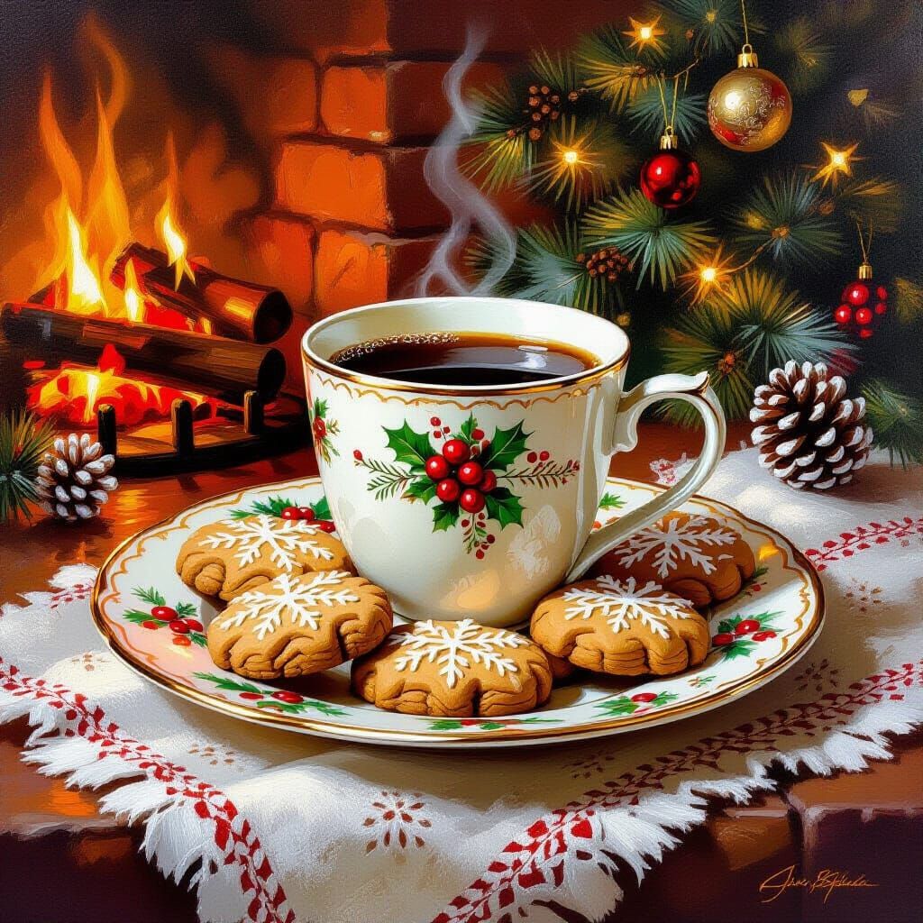 Cozy Christmas Coffee and Cookies by Firelight