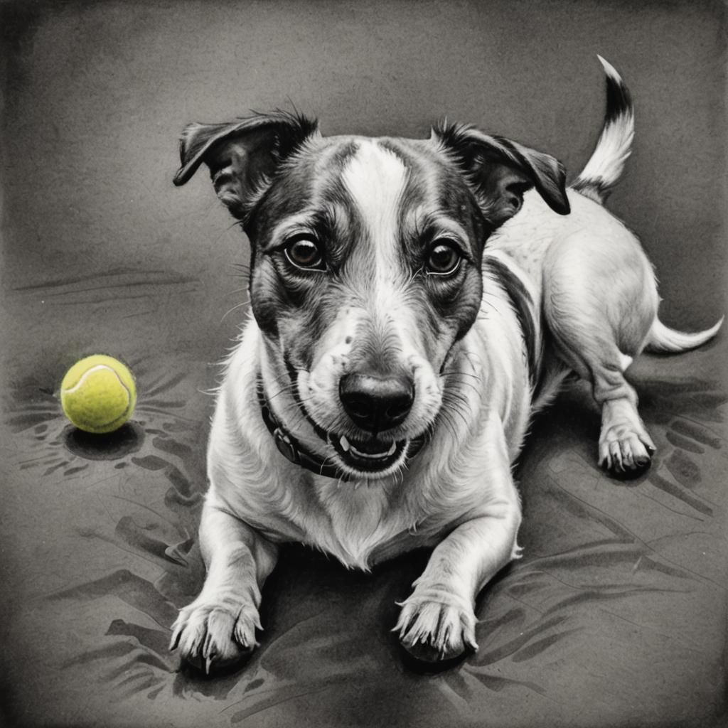 Exhausted Jack Russell Charcoal Drawing