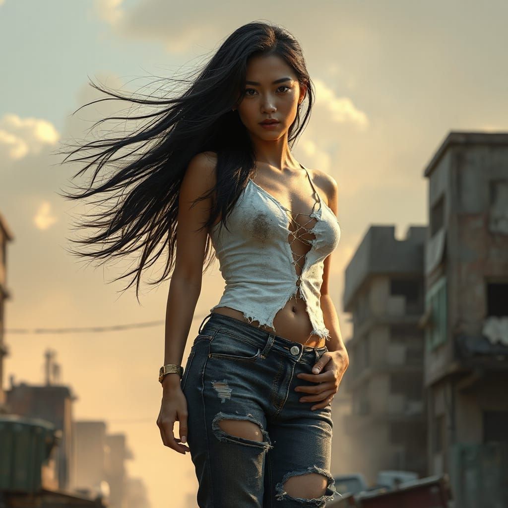 Post-Apocalyptic Resilience: Japanese Woman in Wasteland