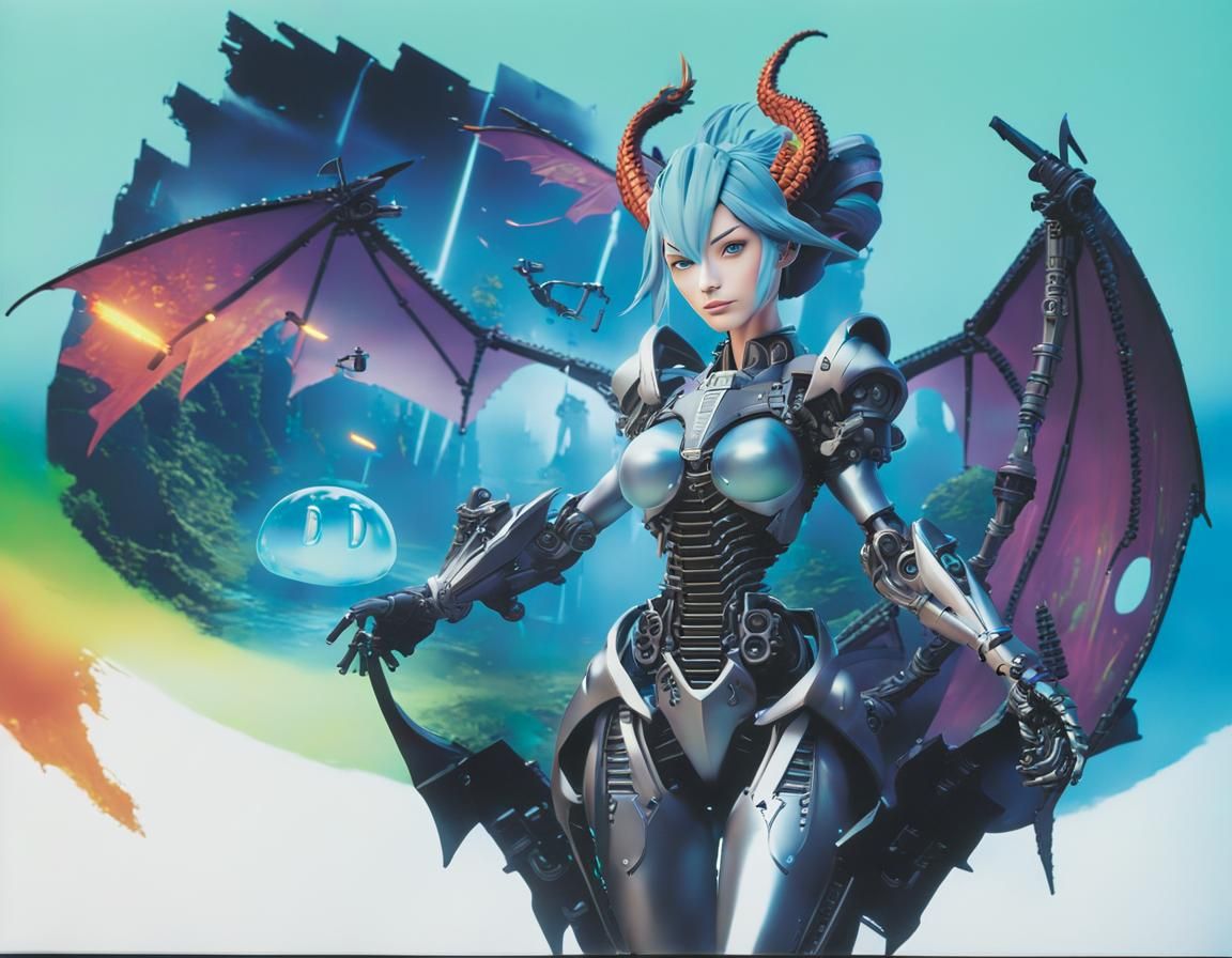 Beautiful Dragon Girl Chimera with Metal Skeleton